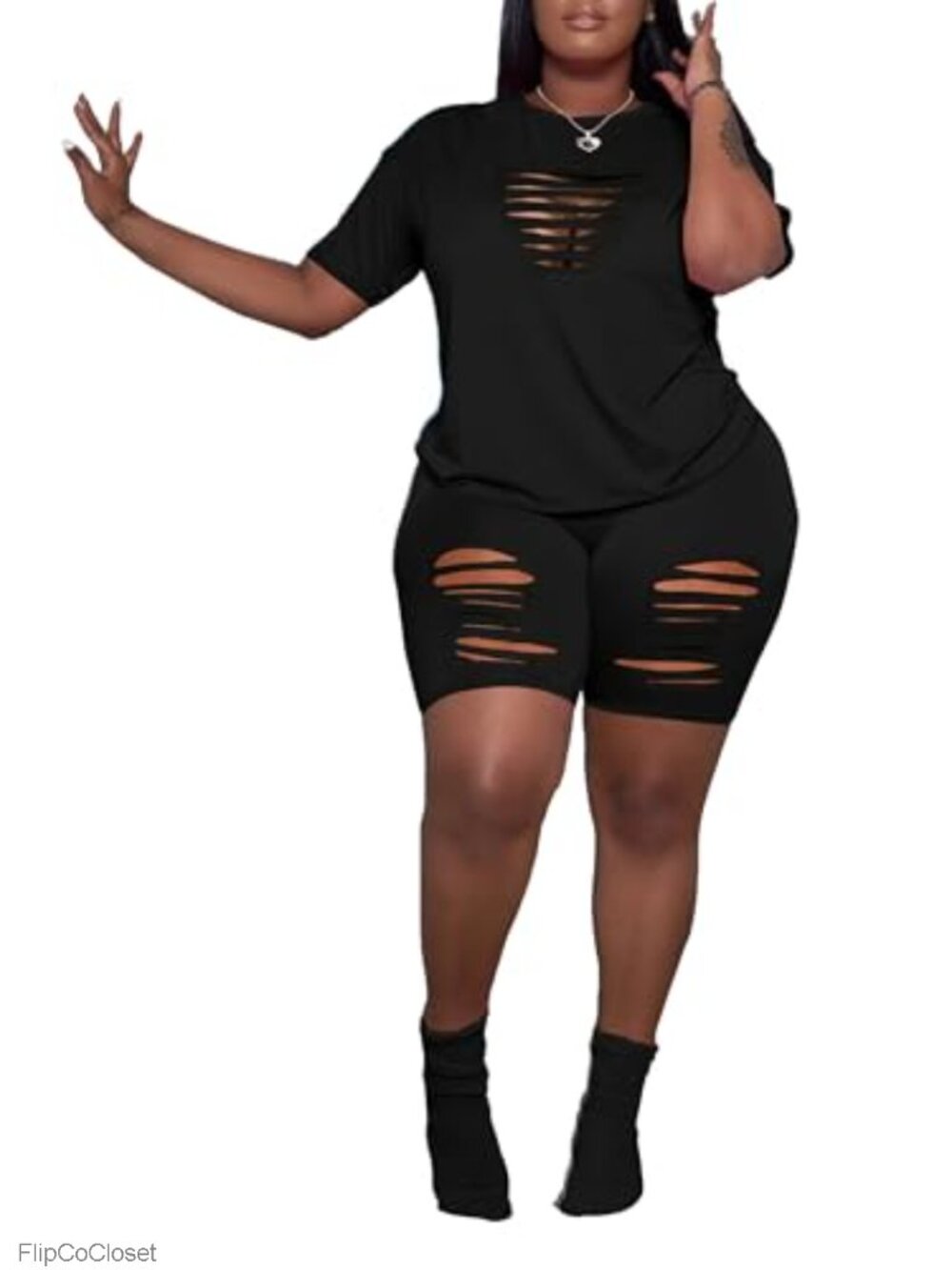 Plus Size 2 Piece Lounge Set Short Sleeve Top & Biker Shorts Sweatsuit